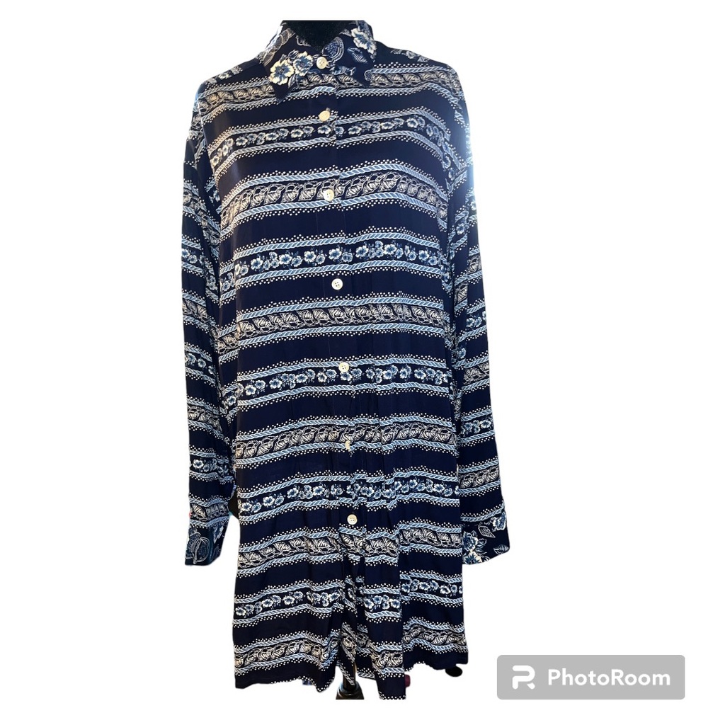 Pendleton Plus Blue and White Floral/Seashell Dress
